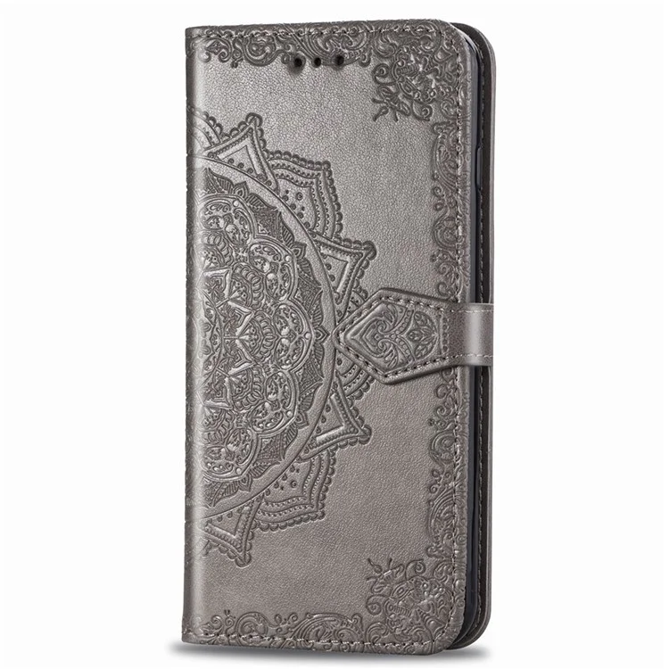 For Samsung Galaxy A20e Phone Case Mandala Embossment Design Phone Cover Shell Pouch Stand Function Flip Practical PU Leather Wallet - Grey