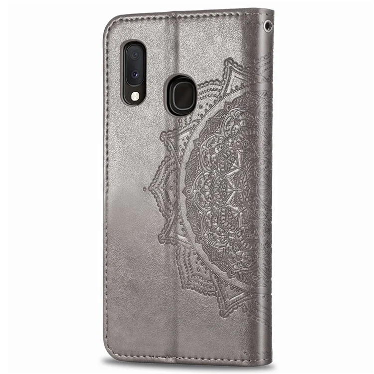 For Samsung Galaxy A20e Phone Case Mandala Embossment Design Phone Cover Shell Pouch Stand Function Flip Practical PU Leather Wallet - Grey