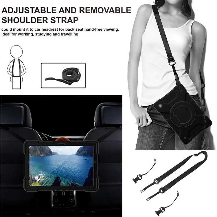 Für Samsung Galaxy Tab A8 10.5 (2021) / (2022) Drehbarer Ständer Anti-Drop Tablet-Hülle Hybrid PC + Silikon-Cover mit Schultergurt - Komplett Rückseite