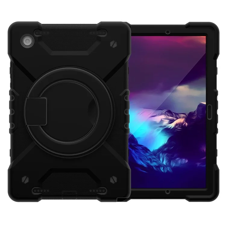 Für Samsung Galaxy Tab A8 10.5 (2021) / (2022) Drehbarer Ständer Anti-Drop Tablet-Hülle Hybrid PC + Silikon-Cover mit Schultergurt - Komplett Rückseite