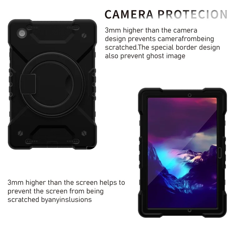 Für Samsung Galaxy Tab A8 10.5 (2021) / (2022) Drehbarer Ständer Anti-Drop Tablet-Hülle Hybrid PC + Silikon-Cover mit Schultergurt - Komplett Rückseite