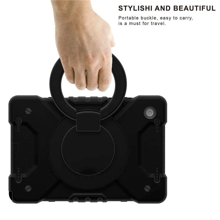 Für Samsung Galaxy Tab A8 10.5 (2021) / (2022) Drehbarer Ständer Anti-Drop Tablet-Hülle Hybrid PC + Silikon-Cover mit Schultergurt - Komplett Rückseite