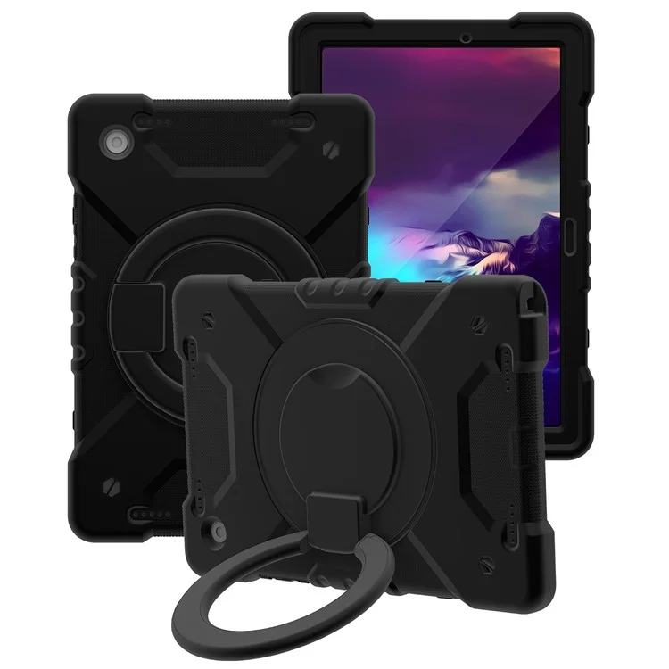 Für Samsung Galaxy Tab A8 10.5 (2021) / (2022) Drehbarer Ständer Anti-Drop Tablet-Hülle Hybrid PC + Silikon-Cover mit Schultergurt - Komplett Rückseite
