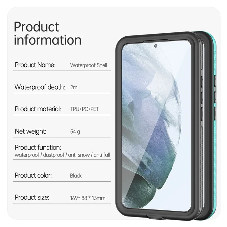 Redpepper Une Série Pour Samsung Galaxy S22 + 5G IP68 IP6X IP6X Hybrid Hybrid Phone Back Transparent [support D'empreinte Digitale Unlock] - le Noir