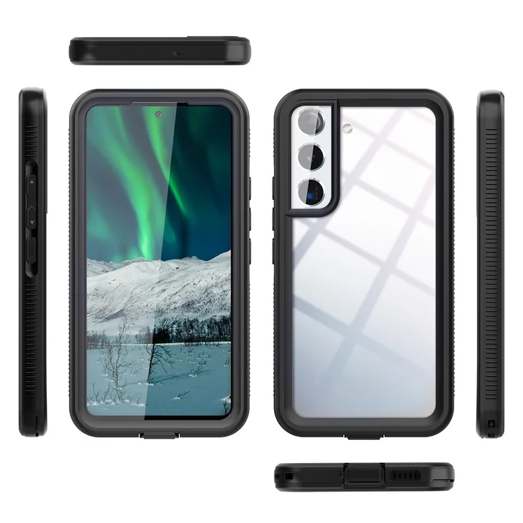 REDPEPPER A Series for Samsung Galaxy S22 5G [Support Fingerprint Unlock] Hybrid Phone Case Transparent Back IP68 Waterproof IP6X Dustproof - Black