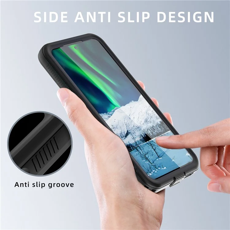 REDPEPPER A Series for Samsung Galaxy S22 5G [Support Fingerprint Unlock] Hybrid Phone Case Transparent Back IP68 Waterproof IP6X Dustproof - Black