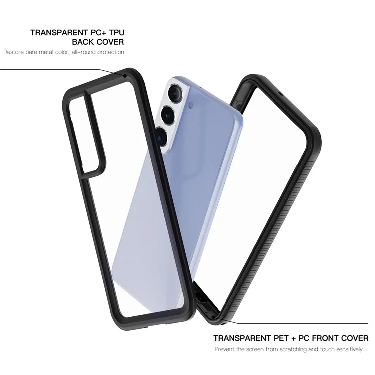 REDPEPPER A Series for Samsung Galaxy S22 5G [Support Fingerprint Unlock] Hybrid Phone Case Transparent Back IP68 Waterproof IP6X Dustproof - Black