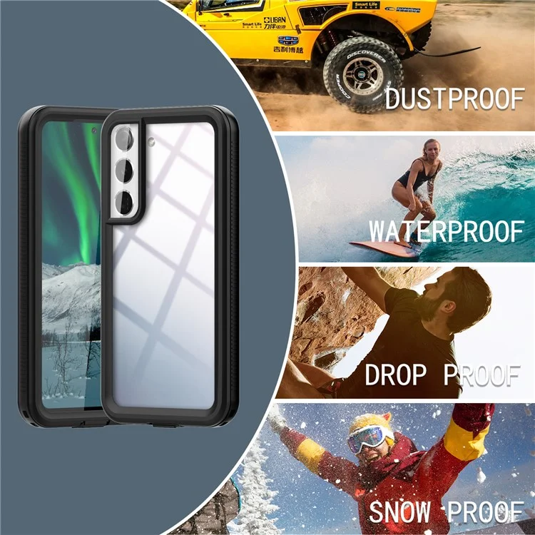 REDPEPPER A Series for Samsung Galaxy S22 5G [Support Fingerprint Unlock] Hybrid Phone Case Transparent Back IP68 Waterproof IP6X Dustproof - Black