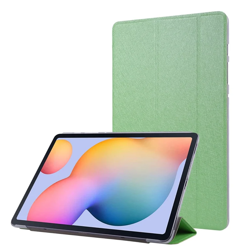 For Samsung Galaxy Tab S8 Silk Texture Shockproof PU Leather Tablet Case Cover with Tri-fold Stand - Green