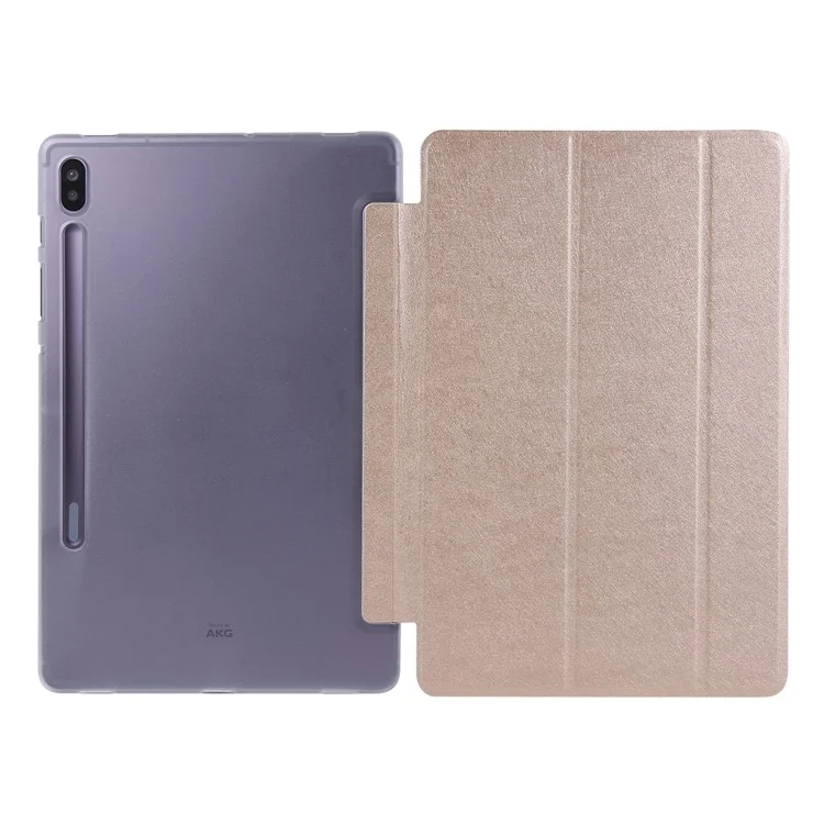 Silk Texture Leather Case for Samsung Galaxy Tab S8+, Tri-fold Stand Tablet Protective Cover - Gold