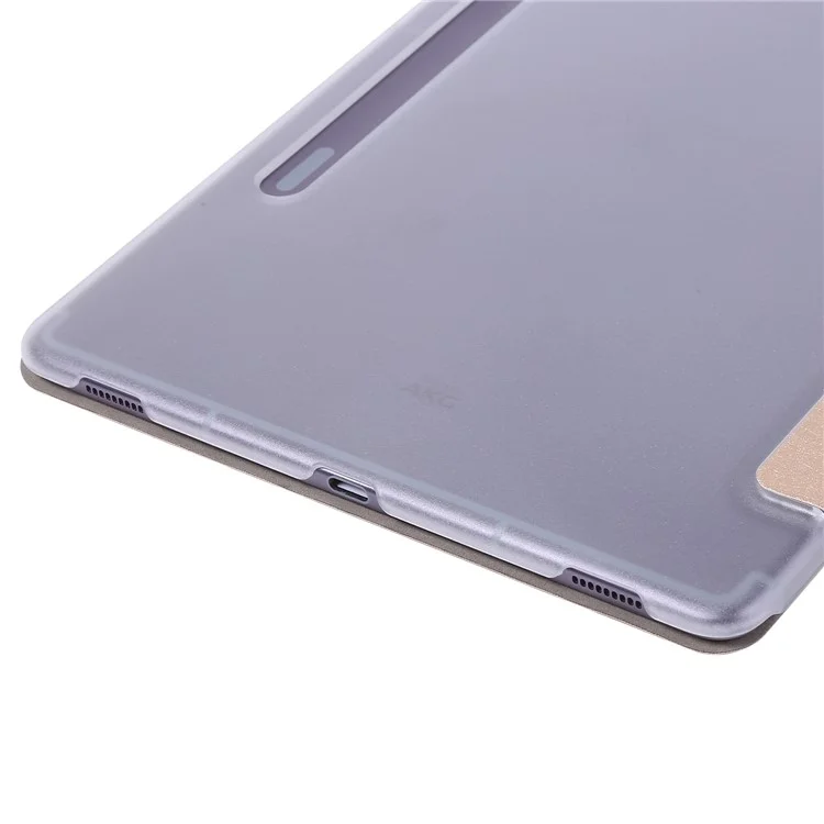 Case de Cuero de Textura de Seda Para Samsung Galaxy Tab S8+, Cubierta Protectora de Tableta de Soporte Tri-pliegue - Oro