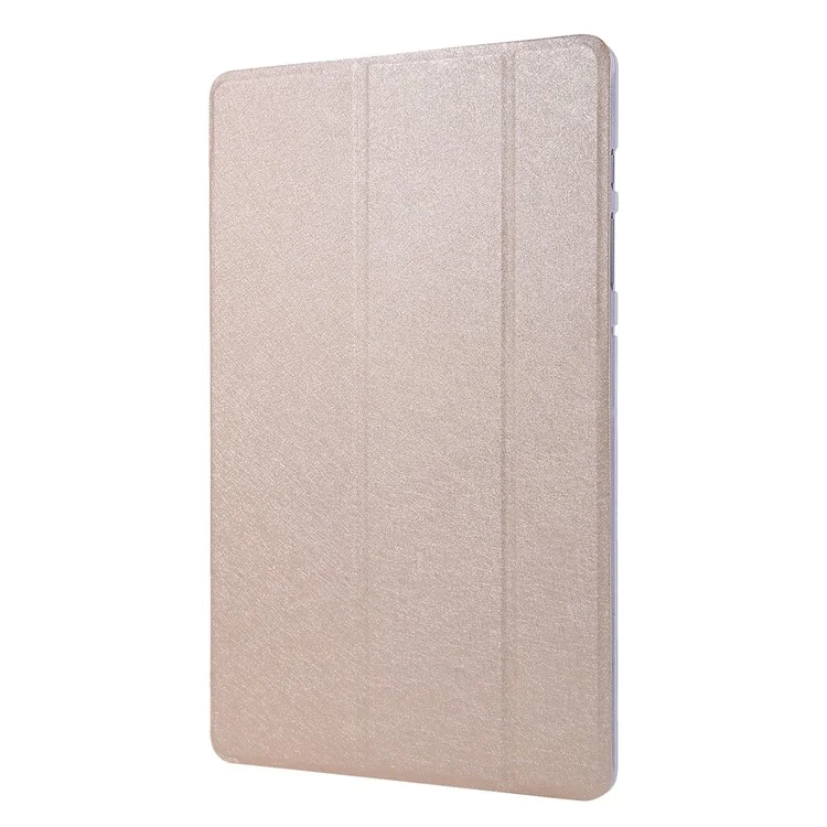 Case de Cuero de Textura de Seda Para Samsung Galaxy Tab S8+, Cubierta Protectora de Tableta de Soporte Tri-pliegue - Oro