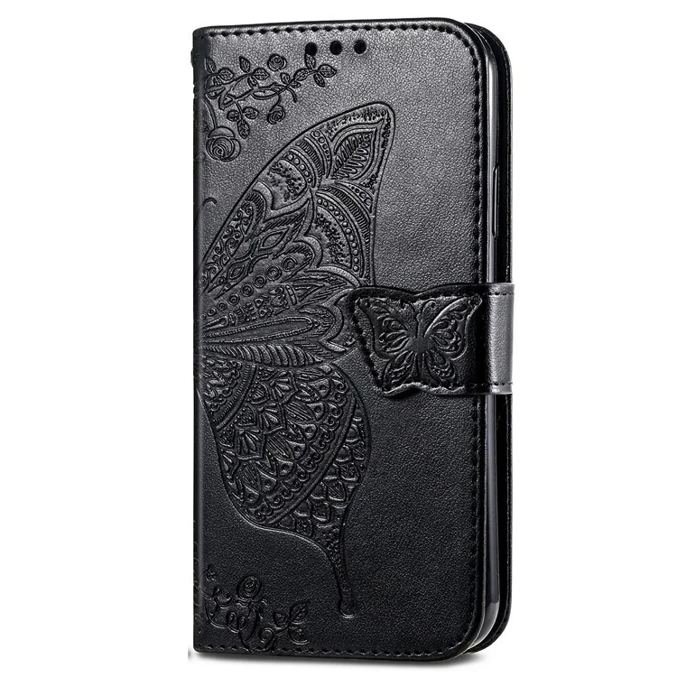 Para Samsung Galaxy A13 4G Stand PU Caelo PU Capa Prestendo Borturafly Flor Padroleta Taplo do Estilo de Atel - Preto