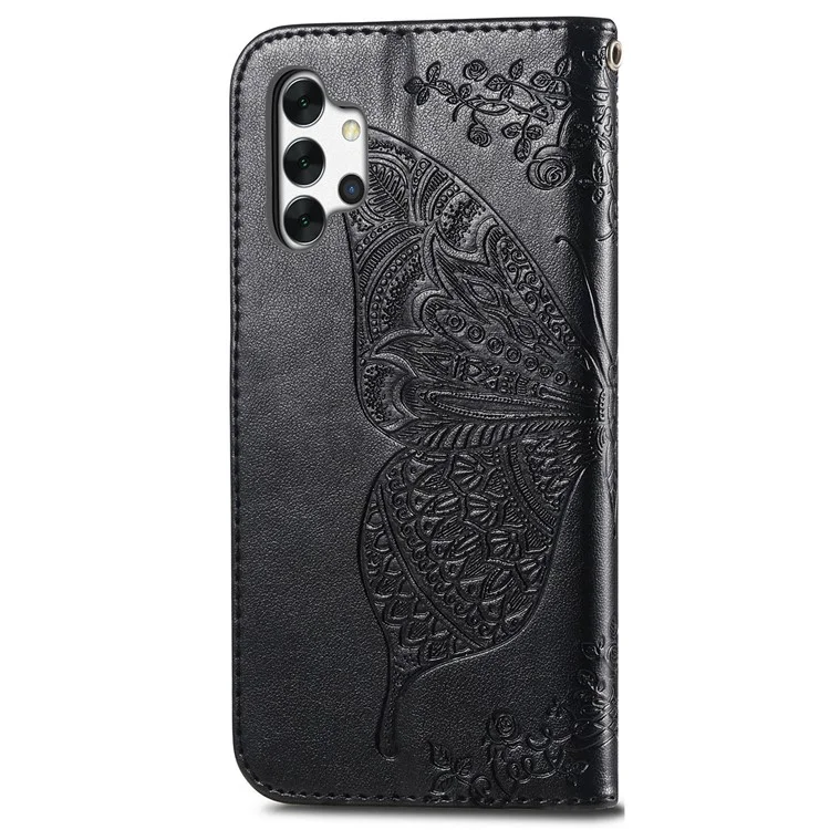 Para Samsung Galaxy A13 4G Stand PU Caelo PU Capa Prestendo Borturafly Flor Padroleta Taplo do Estilo de Atel - Preto