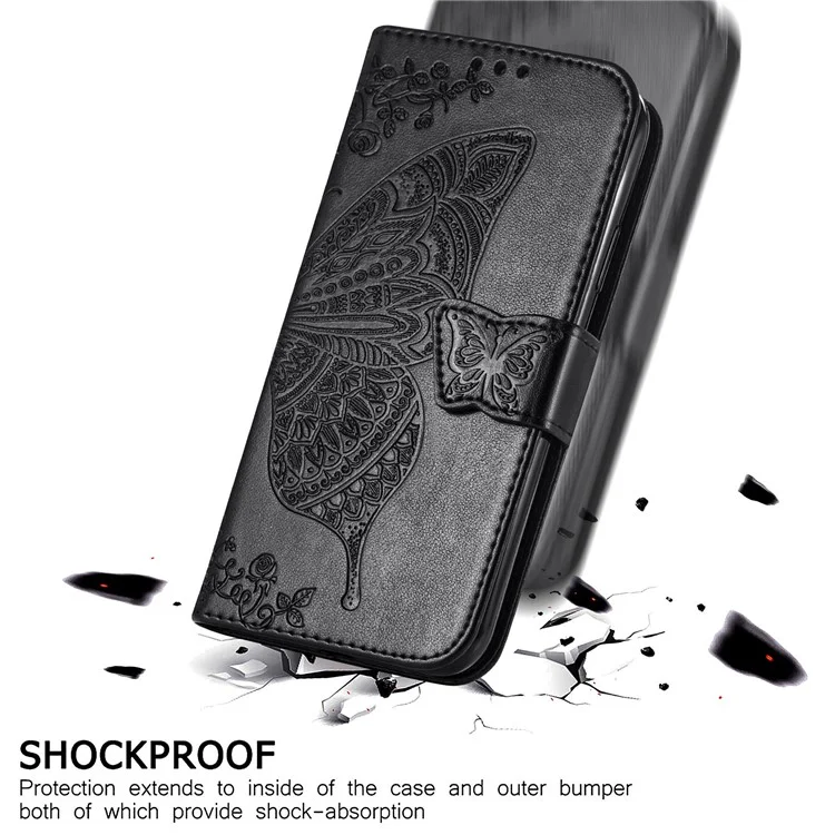 Para Samsung Galaxy A13 4G Stand PU Caelo PU Capa Prestendo Borturafly Flor Padroleta Taplo do Estilo de Atel - Preto