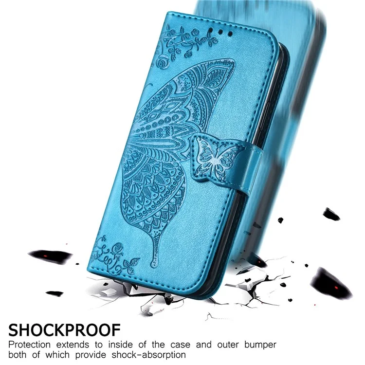 Para Samsung Galaxy A13 4G Stand PU Caelo PU Capa Prestendo Borturafly Flor Padroleta Taplo do Estilo de Atel - Azul