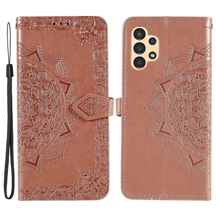 Mandala Embossed Phone Case for Samsung Galaxy A13 4G Anti-fall Stand Function Phone Cover Shell Wallet - Rose Gold