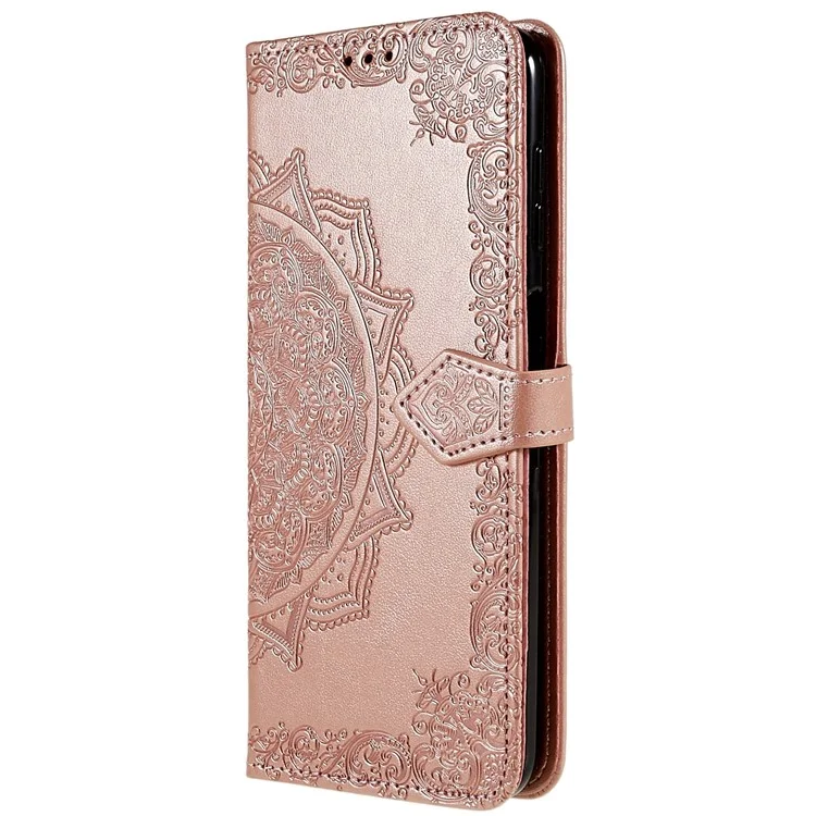 Mandala Embossed Phone Case for Samsung Galaxy A13 4G Anti-fall Stand Function Phone Cover Shell Wallet - Rose Gold