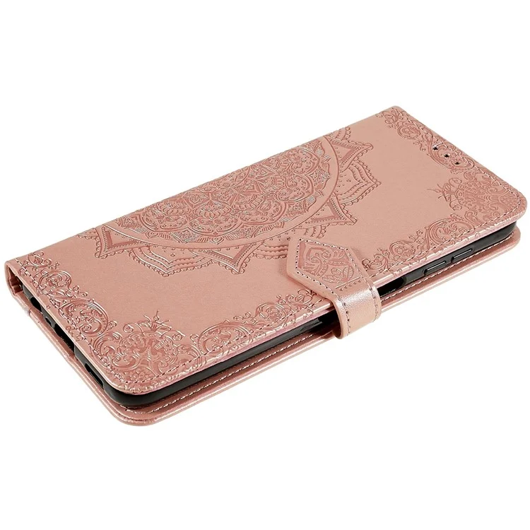 Mandala Embossed Phone Case for Samsung Galaxy A13 4G Anti-fall Stand Function Phone Cover Shell Wallet - Rose Gold