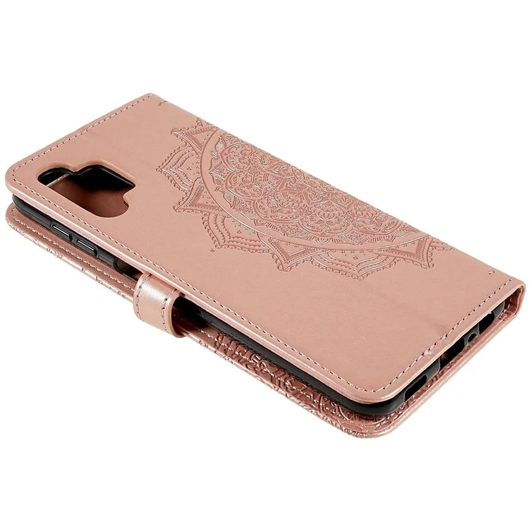 Mandala Embossed Phone Case for Samsung Galaxy A13 4G Anti-fall Stand Function Phone Cover Shell Wallet - Rose Gold
