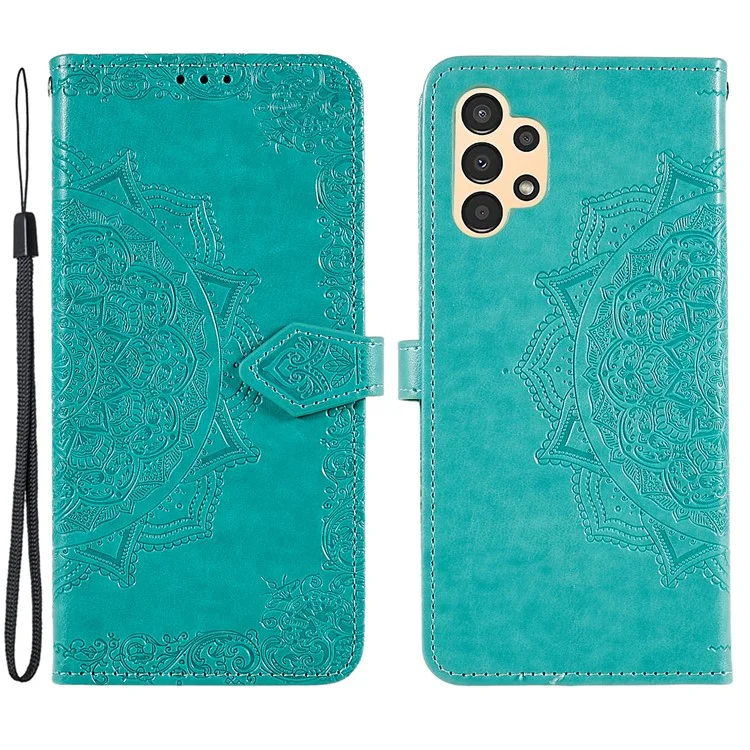 Mandala Embossed Phone Case for Samsung Galaxy A13 4G Anti-fall Stand Function Phone Cover Shell Wallet - Green