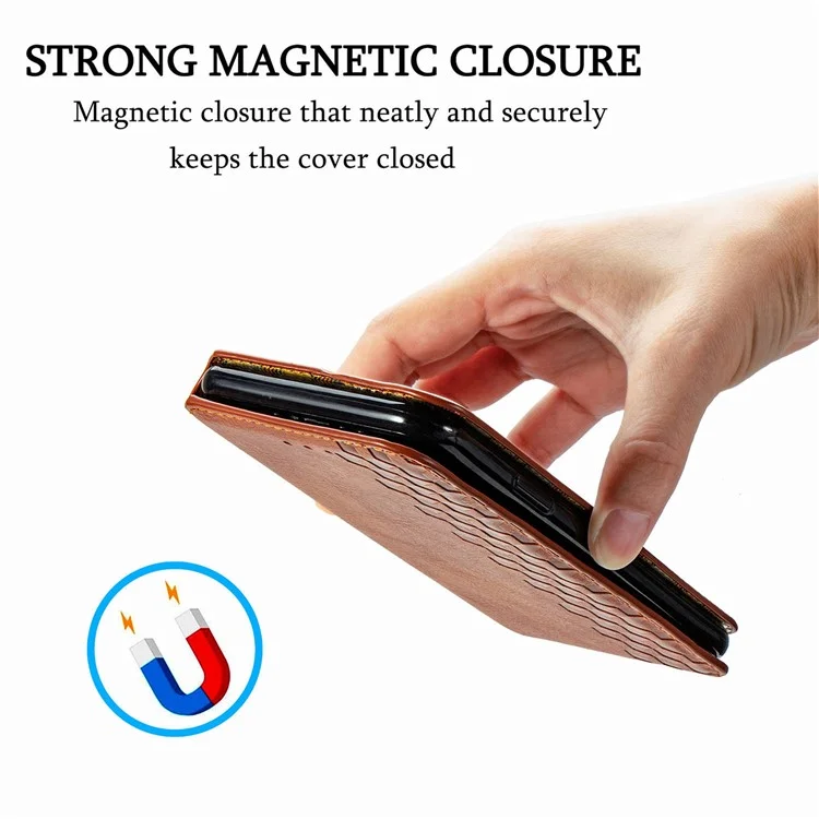 Para Samsung Galaxy A33 5G Auto-Absorbed Rhombus Imprinting Phone Case PU Leather Wallet Stand Design - Marrón