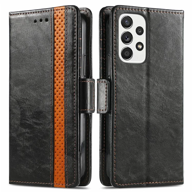 CASENEO 002 Série pour Samsung Galaxy A33 5G Impact Buffer Flip Folio Horizontal Stand Wallet Cover Business Style Splicing PU Leather Case Shell - Noir
