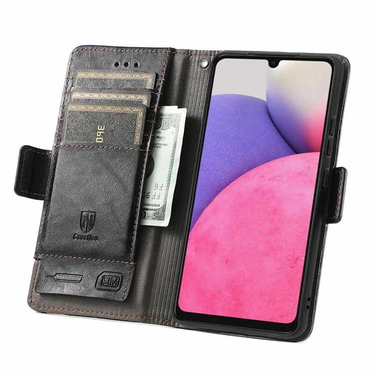 CASENEO 002 Série pour Samsung Galaxy A33 5G Impact Buffer Flip Folio Horizontal Stand Wallet Cover Business Style Splicing PU Leather Case Shell - Noir