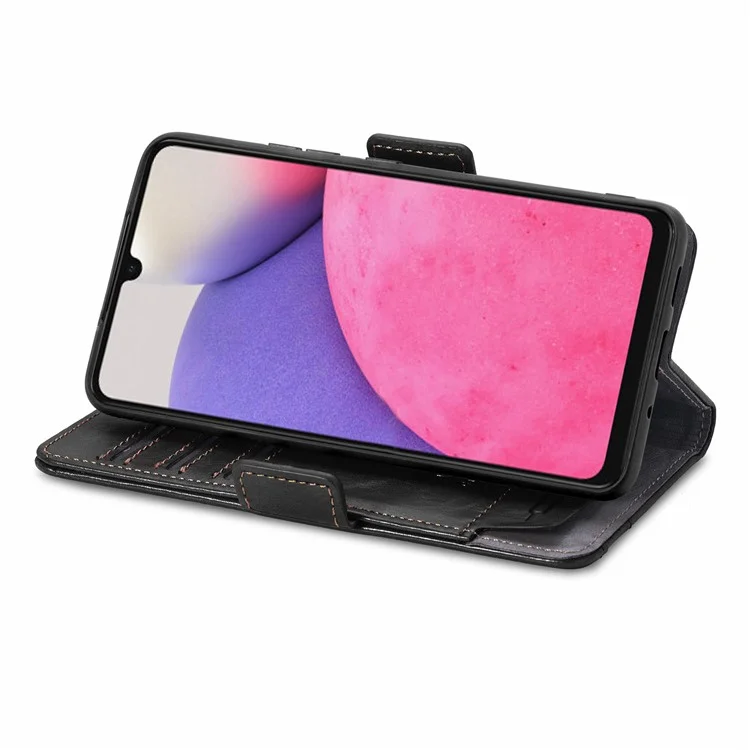 CASENEO 002 Série pour Samsung Galaxy A33 5G Impact Buffer Flip Folio Horizontal Stand Wallet Cover Business Style Splicing PU Leather Case Shell - Noir