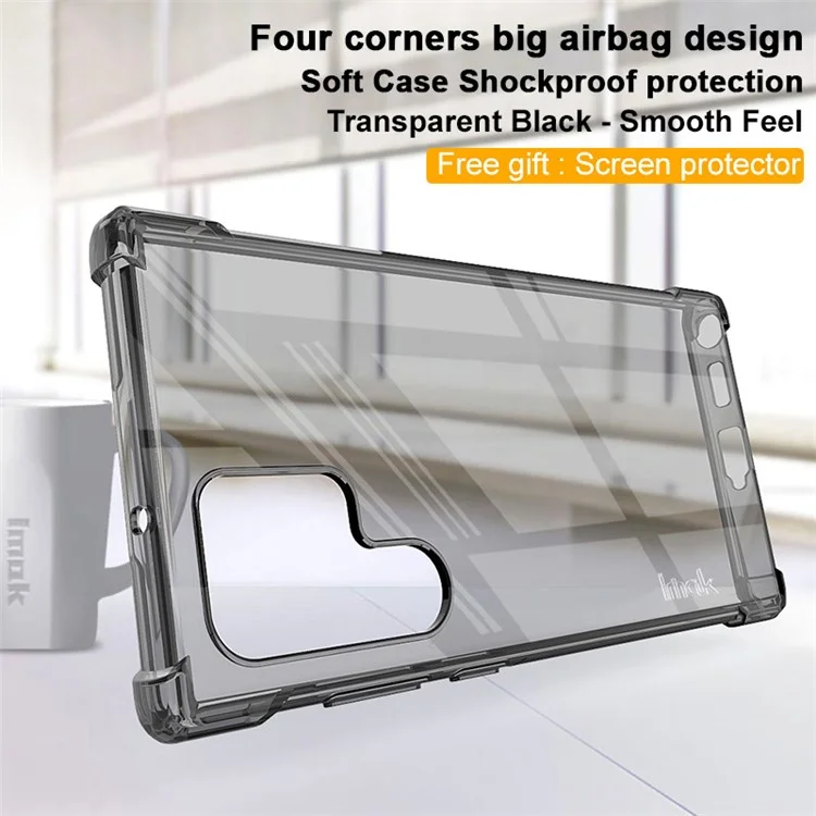 IMAK Clear Case per Samsung Galaxy S22 Ultra 5G, Custodia protettiva TPU anti-urto con ammortizzatori ad aria e protezione dello schermo - Nero trasparente