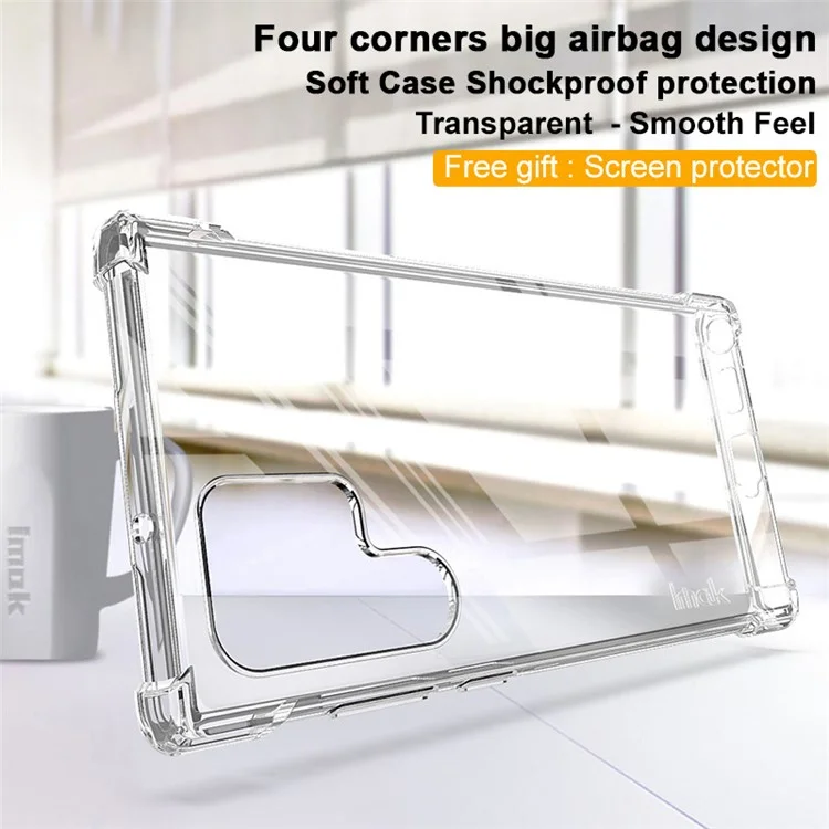 IMAK Clear Case for Samsung Galaxy S22 Ultra 5G, Airbag Drop Protective TPU Anti-scratch Phone Cover with Screen Protector - Transparent