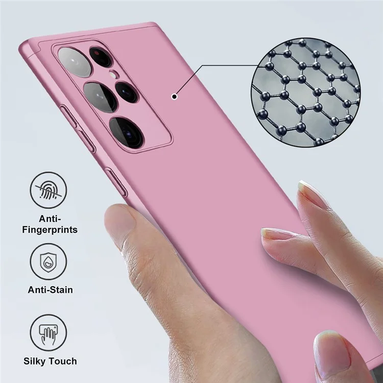 GKK Para Samsung Galaxy S22 Ultra 5G Bem Protegido Anti-arranhão Fosco Destacável PC Hard PC Cell Top Cover - Rosa