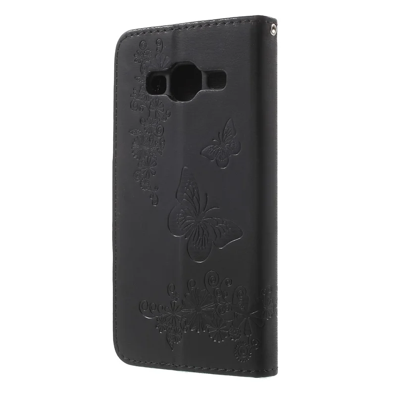 Imprint Butterfly Flowers Leather Wallet Case for Samsung Galaxy J3 (2016) - Black