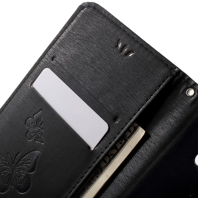 Imprint Butterfly Flowers Leather Wallet Case for Samsung Galaxy J3 (2016) - Black