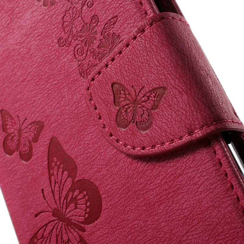 Imprint Butterfly Flowers Leather Card Holder Case for Samsung Galaxy J3 (2016) - Rose