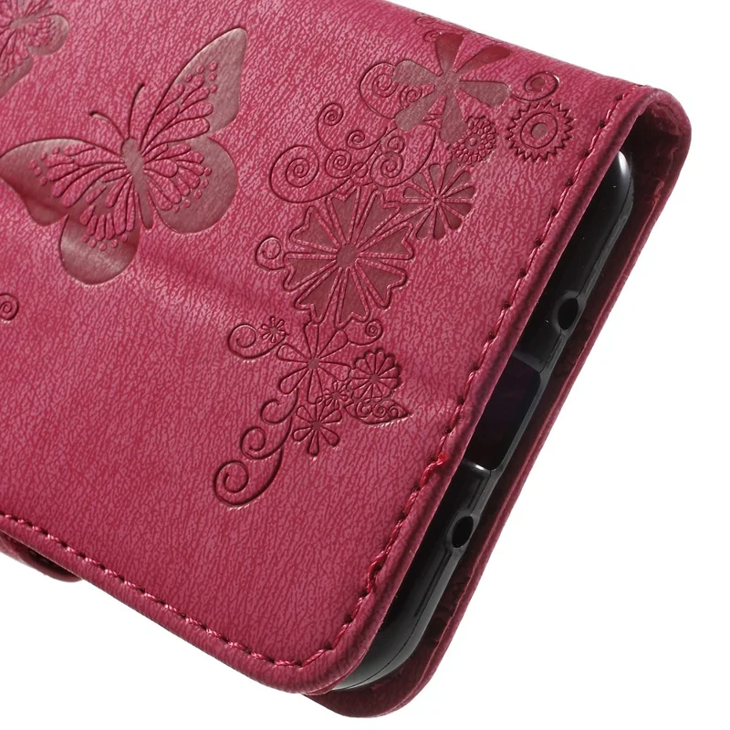 Imprint Butterfly Flowers Leather Card Holder Case for Samsung Galaxy J3 (2016) - Rose