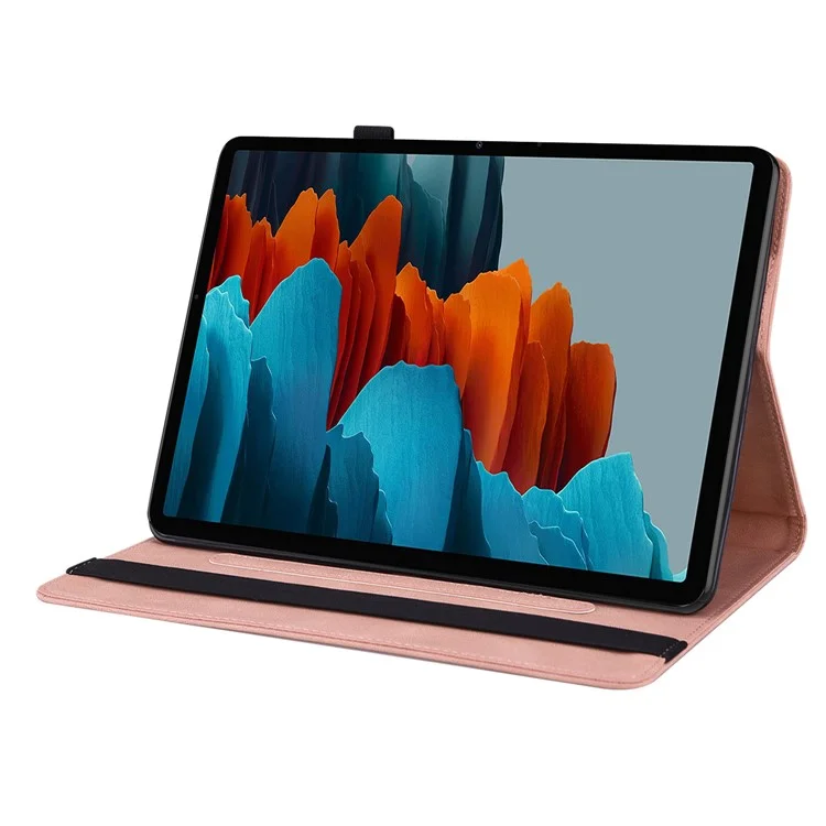 Funda protectora para Samsung Galaxy Tab S8 Funda con solapa Mariposa Flor Estampada Tarjeta de Cuero Soporte de pie con Ranura para Titular - Rosa