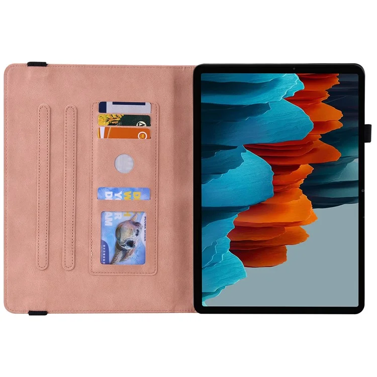 Protective Case for Samsung Galaxy Tab S8 Flip Cover Butterfly Flower Imprinted Card Leather Stand Case with Holder Slot - Pink