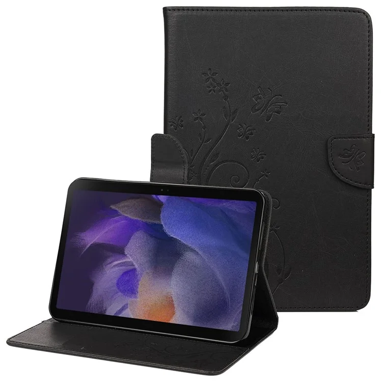 Pour Samsung Galaxy Tab A8 10.5 (2021) / (2022) Papillon Fleur Imprimée Étui en Cuir PU Tablette Support Portefeuille Étui de Protection - Noir