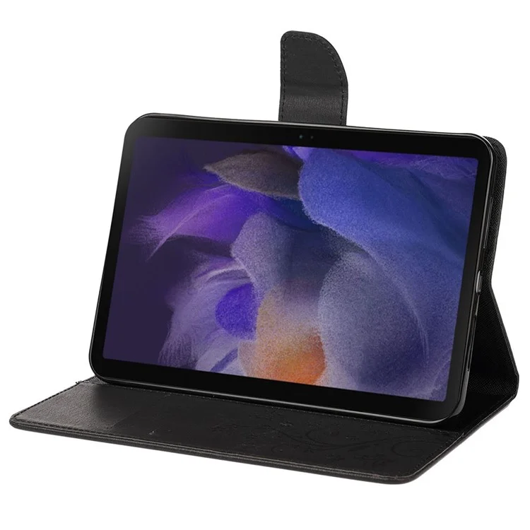 Pour Samsung Galaxy Tab A8 10.5 (2021) / (2022) Papillon Fleur Imprimée Étui en Cuir PU Tablette Support Portefeuille Étui de Protection - Noir
