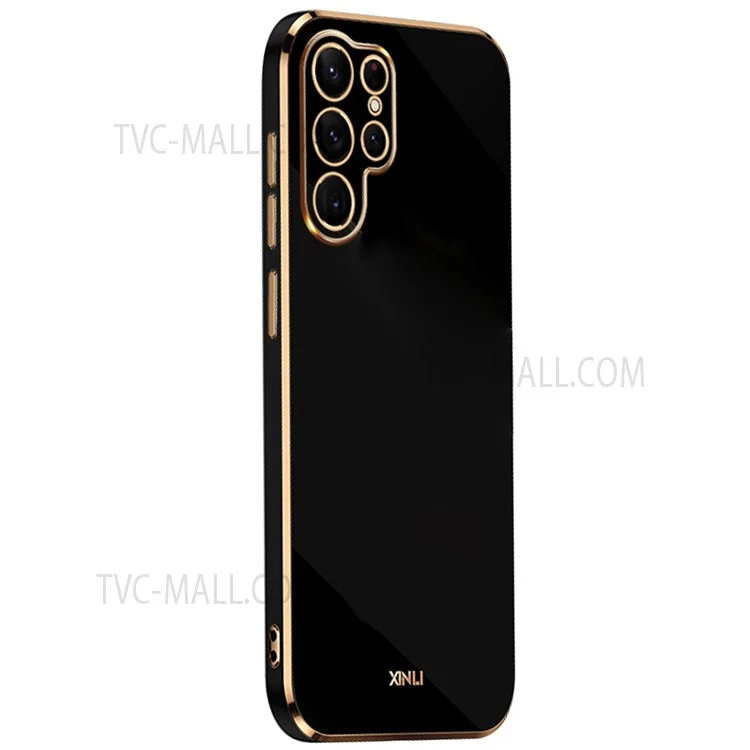 XINLI per Samsung Galaxy S22 Ultra 5G Custodia posteriore in TPU morbido Taglio preciso per obiettivo Bordo dorato elettroplaccato Custodia protettiva - Nero
