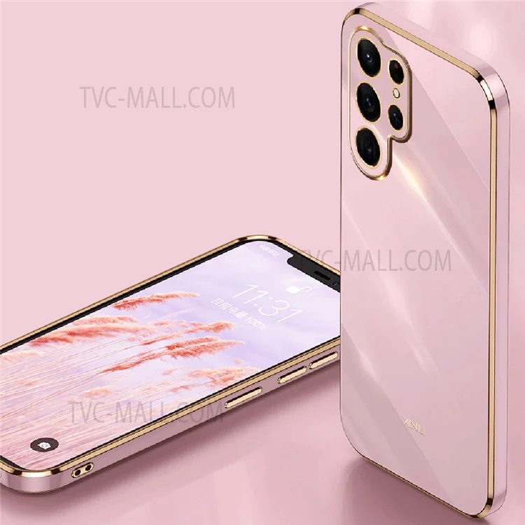 XINLI per Samsung Galaxy S22 Ultra 5G Custodia posteriore in TPU morbido Taglio preciso per obiettivo Bordo dorato elettroplaccato Custodia protettiva - Nero
