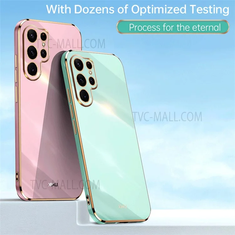 XINLI per Samsung Galaxy S22 Ultra 5G Custodia posteriore in TPU morbido Taglio preciso per obiettivo Bordo dorato elettroplaccato Custodia protettiva - Nero
