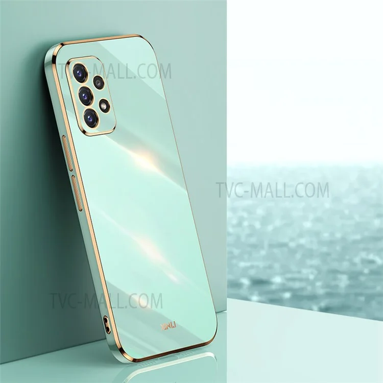 XINLI for Samsung Galaxy A52s 5G/Galaxy A52 4G/5G Protective Cover Precise Lens Cutout Electroplating Golden Edge Design Anti-drop TPU Phone Case - Cyan