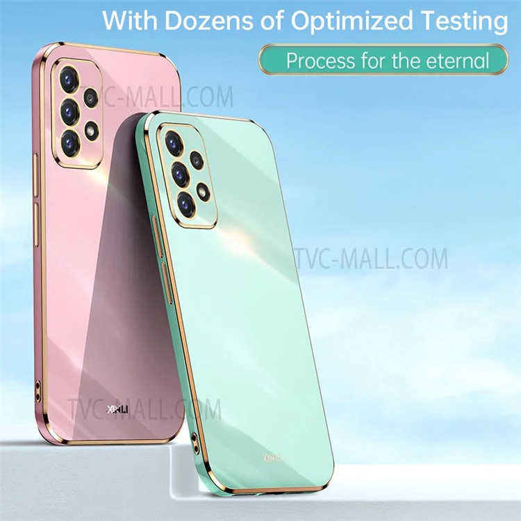 XINLI for Samsung Galaxy A52s 5G/Galaxy A52 4G/5G Protective Cover Precise Lens Cutout Electroplating Golden Edge Design Anti-drop TPU Phone Case - Cyan