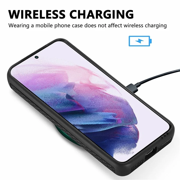 Per Samsung Galaxy S21 FE 5G Custodia per telefono Fiber Texture PU Pelle rivestita Anti-impronta digitale PVC + Custodia protettiva in TPU morbido - Nero