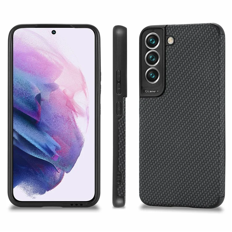 Per Samsung Galaxy S21 FE 5G Custodia per telefono Fiber Texture PU Pelle rivestita Anti-impronta digitale PVC + Custodia protettiva in TPU morbido - Nero