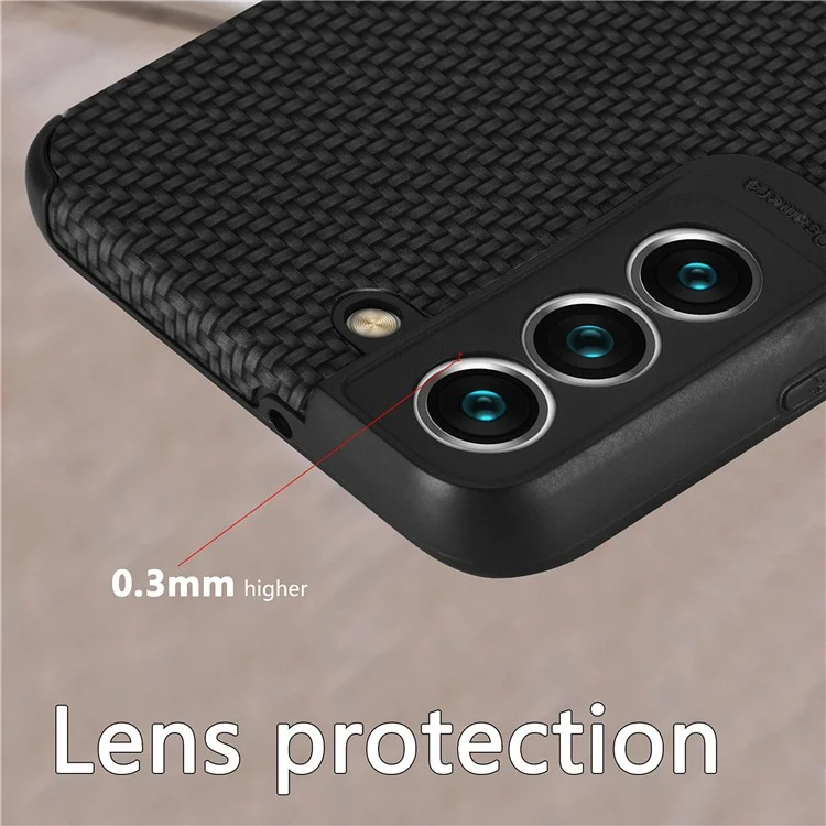 Per Samsung Galaxy S21 FE 5G Custodia per telefono Fiber Texture PU Pelle rivestita Anti-impronta digitale PVC + Custodia protettiva in TPU morbido - Nero