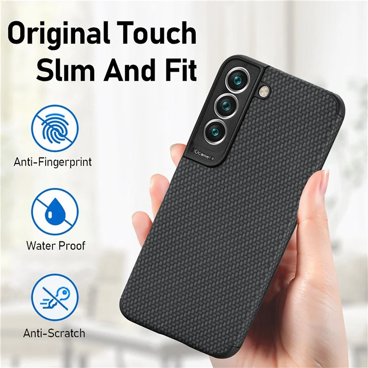 For Samsung Galaxy S21 FE 5G Fiber Texture Phone Cover PU Leather Coated Anti-fingerprint PVC + Soft TPU Protective Case - Black