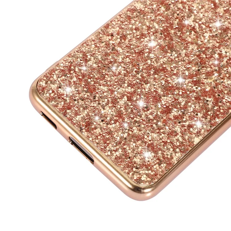 Per Samsung Galaxy S22+ 5G Glitter Sequins Case Electroplating TPU Frame + Hard PC Back Dual Layer Hybrid Cover - Rose Gold